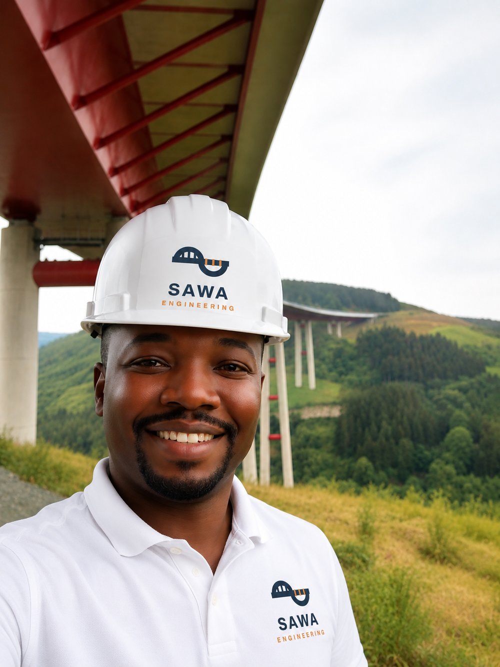 Sékou Sawadogo, civil engineer, beneath a steel bridge